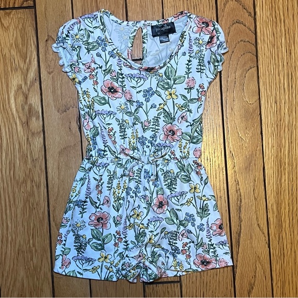 Girls Picapino White Flowered Baby Floral Romper Size 6-9 Months - Picture 1 of 3